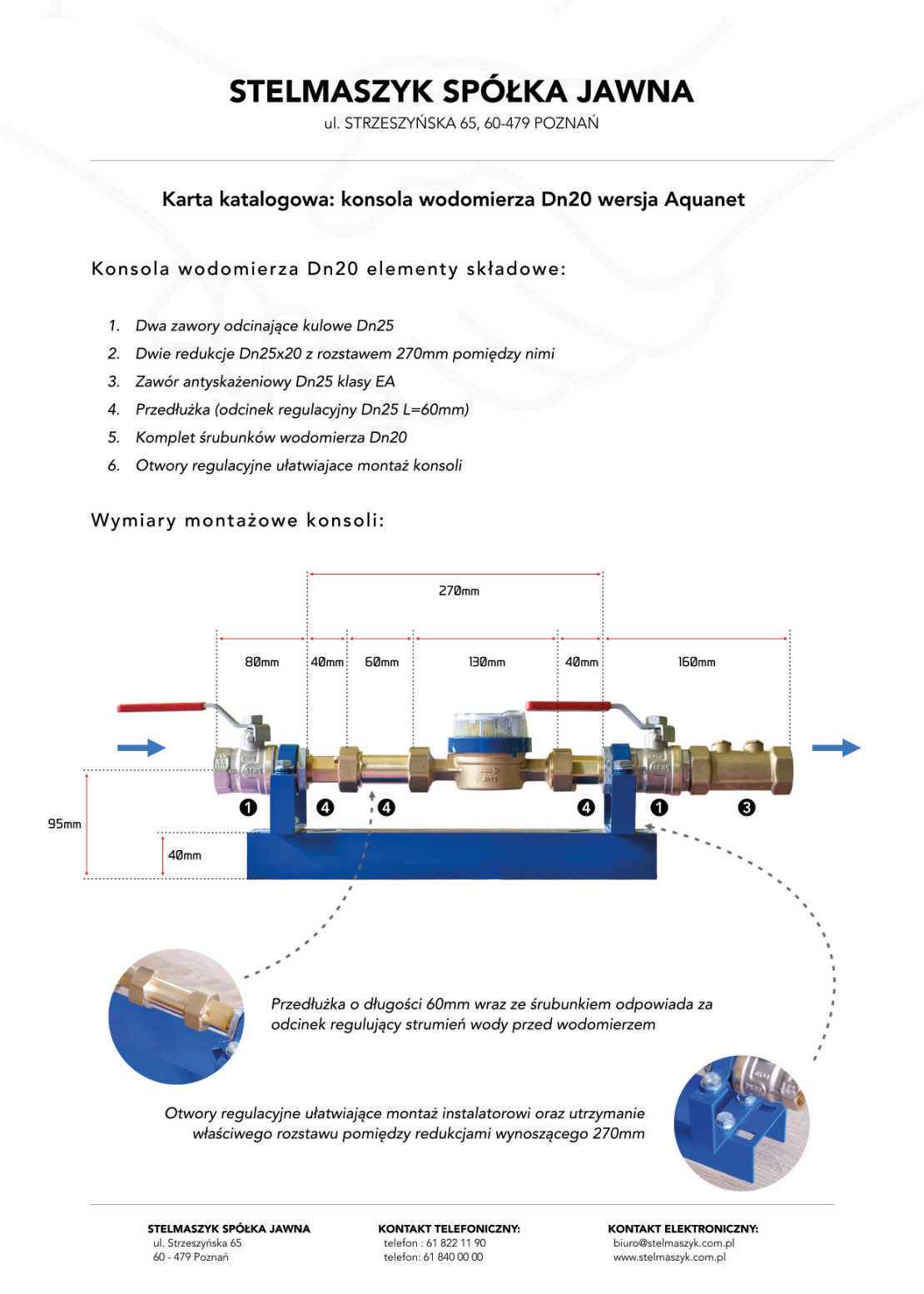 Konsola wodomierzowa z mosiężnymi śrubunkami